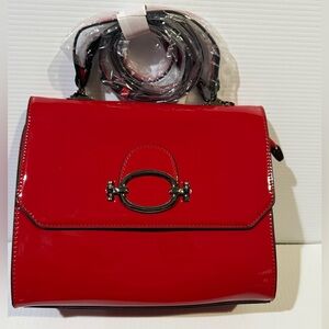 NWT Elegant Red Patent Vegan Leather Spacious Handbag